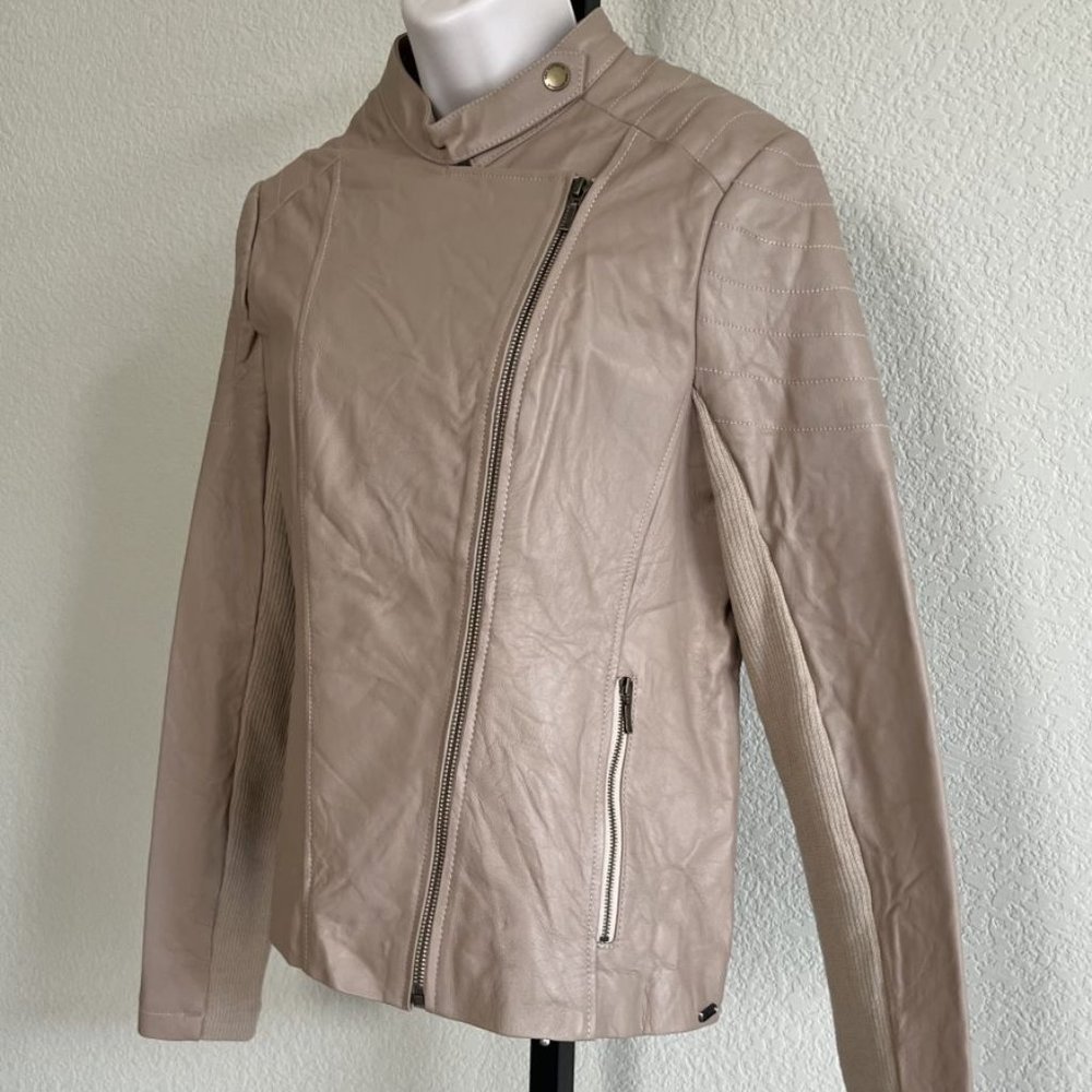 emu australia Zeally Bay LARGE Beige Leather Moto Jacket - NEW
